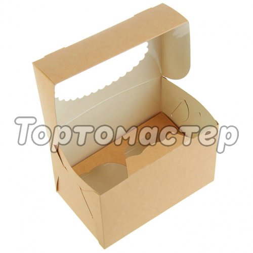 Коробка на 2 капкейка с окошком Крафт/Белая OSQ MUF 2