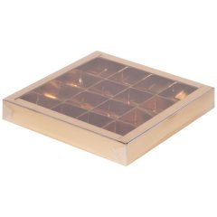 Коробка на 16 конфет с пластиковой крышкой Золото 050503 ф