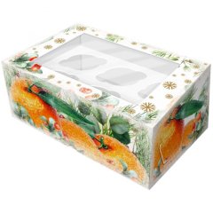 Коробка на 6 капкейков с окошком Апельсины 25х17х10 см КУ-084