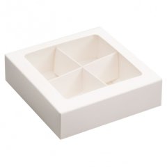 Коробка на 4 конфеты с окном белая 12,6х12,6х3,5 см 5 шт КУ-167