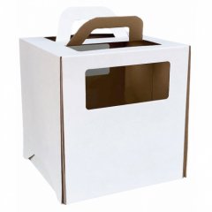 Коробка для торта с окном и ручкой Белая 24х24х26 см 