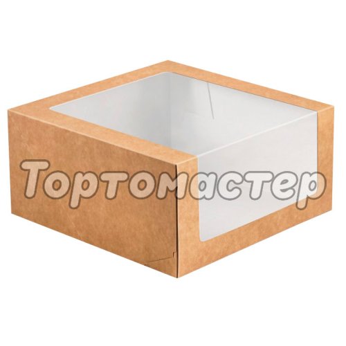 Коробка для Торта с окном Крафт/Белая 22,5х22,5х11 см