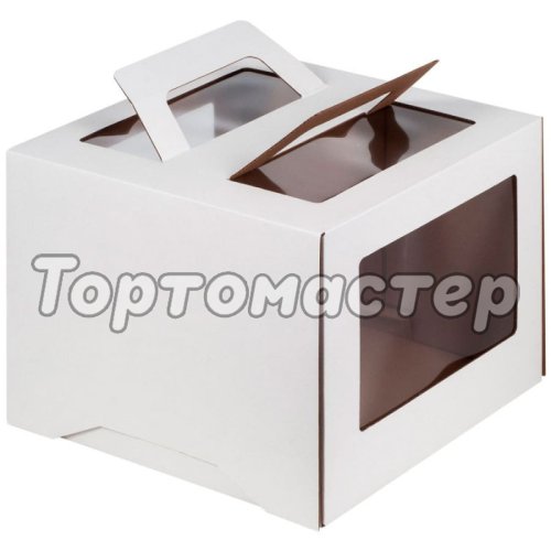Коробка для торта с окном 12 см и ручкой Белая 26х26х20 см 019020 ф