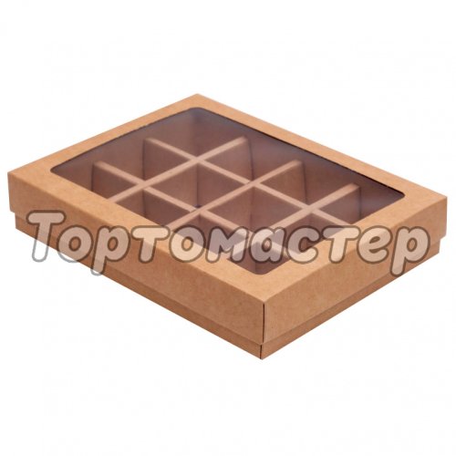 Коробка на 12 конфет с окошком Крафт 19х15х3,6 см 5 шт КУ-176 