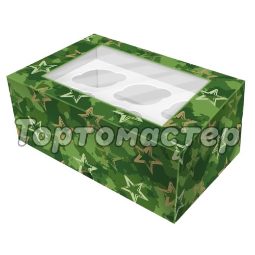 Коробка на 6 капкейков с окошком "Мужская" 25х17х10 см
