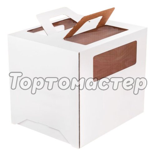 Коробка для торта с окном и ручкой Белая 24х24х24 см