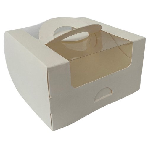 Коробка для бенто-торта с окном и ручкой Белая 14х14х8 см 5 шт