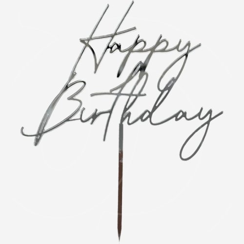 Топпер акриловый "Happy Birthday" Серебро 
