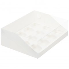 Коробка на 12 капкейков с прозрачной крышкой белая 040511 ф