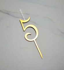 Свеча-топпер декоративная акриловая Цифра "5" Золото 