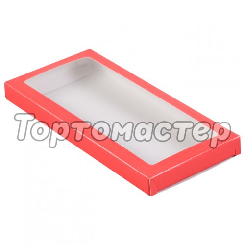 Коробка для шоколадной плитки с окошком Красная 18х9х1,4 см 5 шт КУ-231 