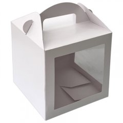 Коробка с ручкой и окном белая 18х18х18 см КУ-395   КУ-00395