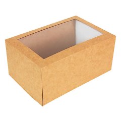 Коробка на 2 капкейка с окном крафт 16х10х8 см КУ-054