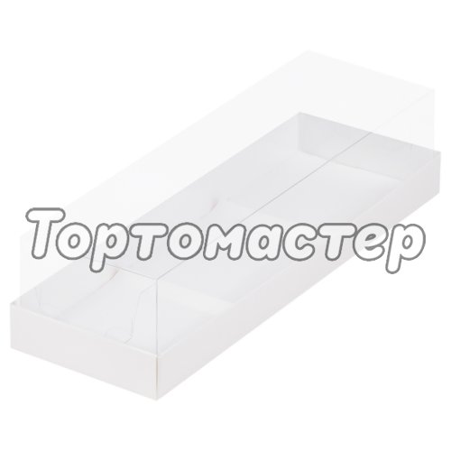 Коробка на 3 пирожных с пластиковой крышкой Белая 26x8,5x6 см 50 шт 070520