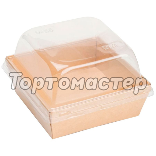 Упаковка для бенто-торта ForGenika 15х15х9,5 см дно 13,5х13,5 см Крафт 1 шт OSQ SmartPack 800 box + Lid SmartPack 800 domе