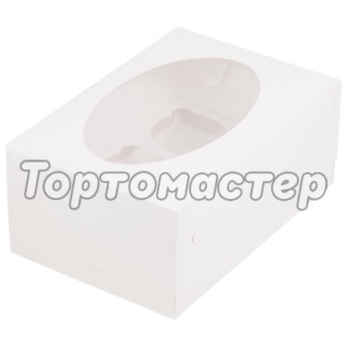 Коробка на 6 капкейков с окошком Белая 23,5x16x10 см 040310