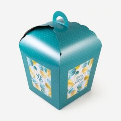 Коробка для торта/кулича с окном "ХВ" бирюзовая 17х17х26 см 