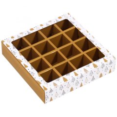 Коробка на 16 конфет с окошком Ёлочки 17,7х17,7х3,8 см 7119768
