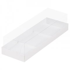 Коробка на 3 пирожных с прозрачной крышкой белая 26х8,5х6 см 070520 ф