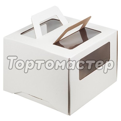 Коробка для торта с окном и ручкой Белая 26х26х20 см