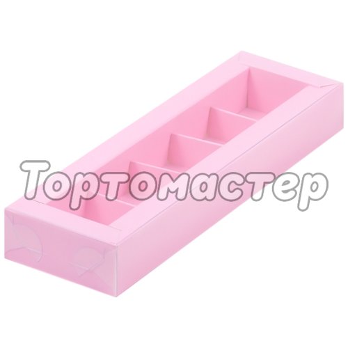 Коробка на 5 конфет с окошком Розовая 23,5х7х3 см 51027