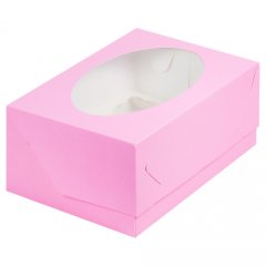 Коробка на 6 капкейков с окном матовая розовая 040384 ф