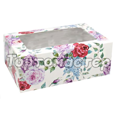 Коробка на 6 капкейков с окном "Розы" НКУ-12-Роза
