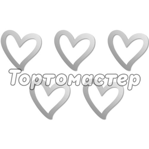 Набор топперов декоративных Сердца Серебро 5 шт 