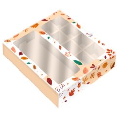 Коробка на 8 конфет и плитку шоколада с окошком Листопад 17,7х17,85х3,85 см 