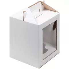 Коробка для торта/кулича с окном и ложементом белая 16х16х20 см 020800+020811
