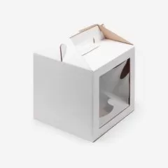 Коробка для торта/кулича с окном и ложементом белая 20х20х20 см 020830+020836