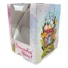 Коробка для кулича с окном "Пасхальный домик" 9,5х9,5х12,5 см КУ-00548	
