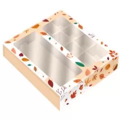 Коробка на 8 конфет и шоколадную плитку с окном "Листопад" 17,7х17,85х3,85 см 